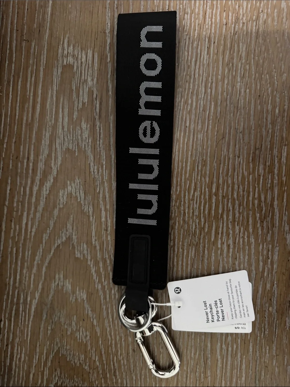 lululemon athletica Black Logo Key Wristlet with Silver Hardware